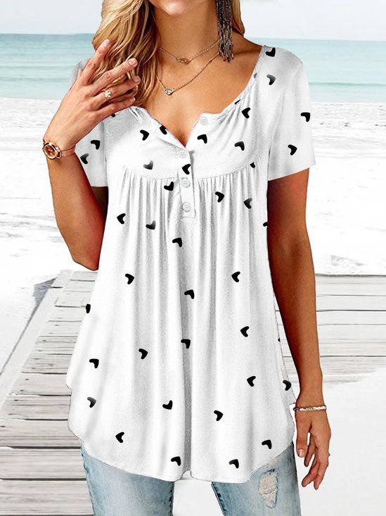 Buttoned Jersey Heart Loosen Shirt & Blouses