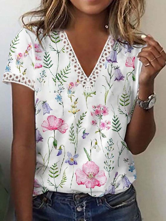 V Neck Regular Fit Floral Shirt & Blouses
