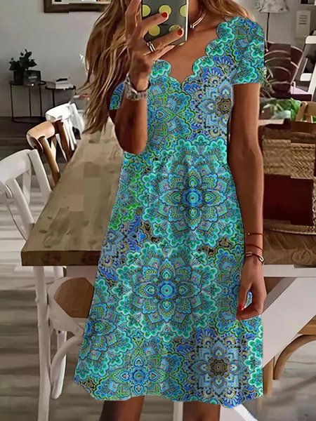 Casual V Neck Tribal Dress