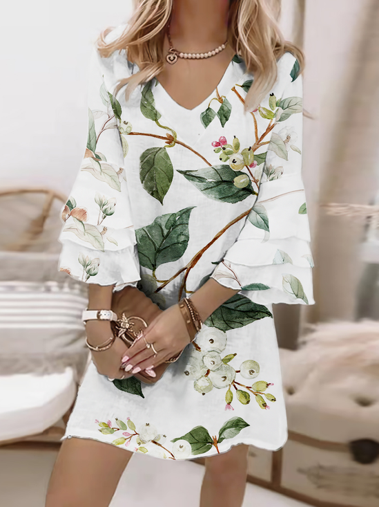 Cotton V Neck Regular Fit Casual Dress