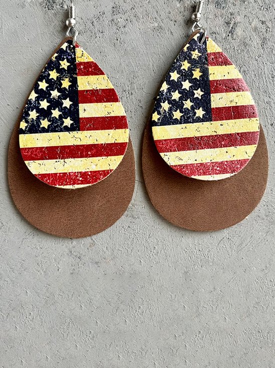 American Flag Print Double Drop Earrings