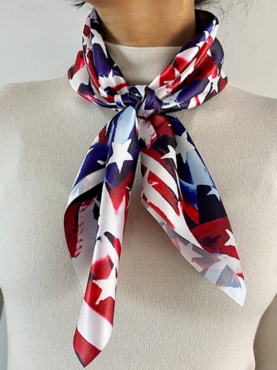 July 4Th American Flag Print Soft Silk Scarf Square Satin Cloth