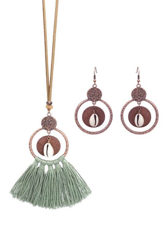 3Pc Retro Style Holiday Leisure Geometric Hollow Tassel Earrings Necklace Set