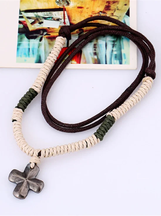 Men's Hemp Rope Braided Vintage Alloy Necklace