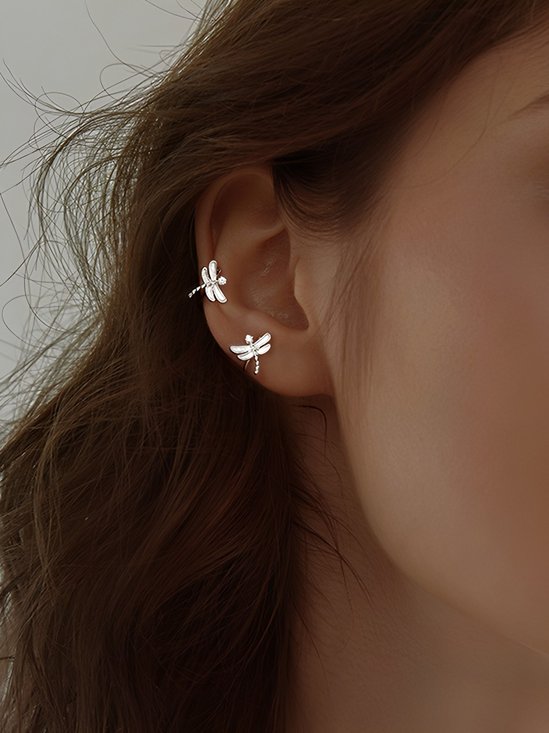 Vintage Silver Dragonfly Earrings Ear Cuffs