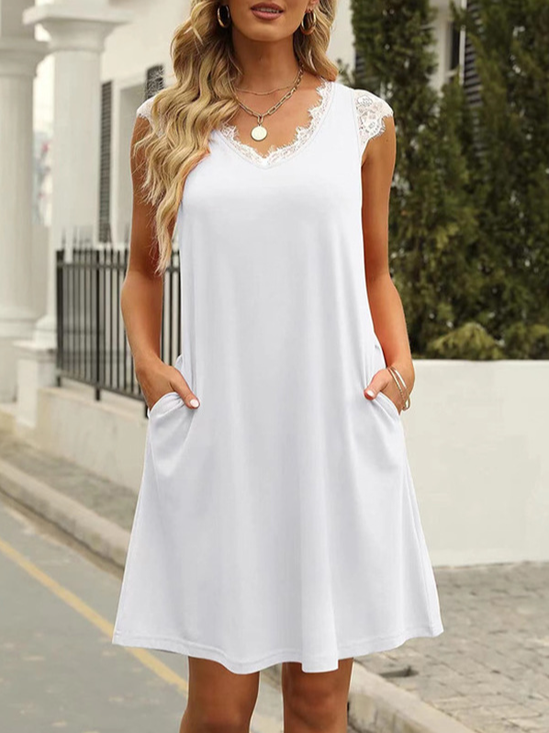V Neck Casual Plain Summer Dress