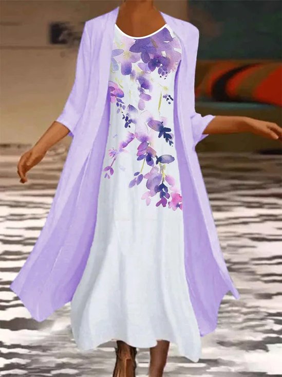Round Neck Polyester Fibre Casual Regular Fit Floral Dress
