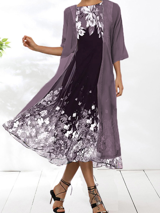 Polyester Fibre Crew Neck Dress