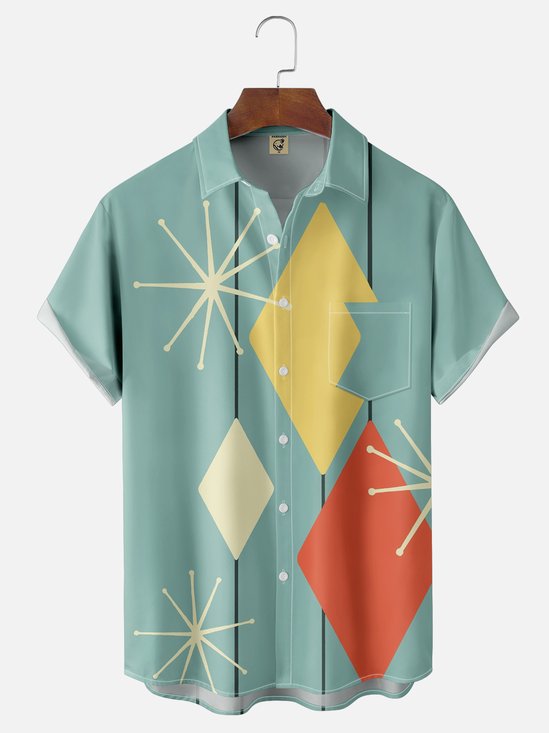 Short Sleeve Vintage Shirt Collar Geometric Shirt ＆ Blouse