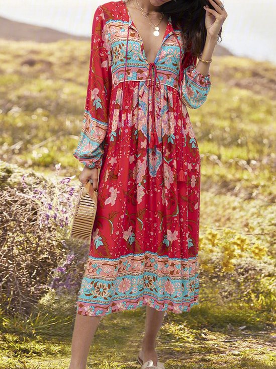 Tribal Loosen Cotton Boho Floral Dress