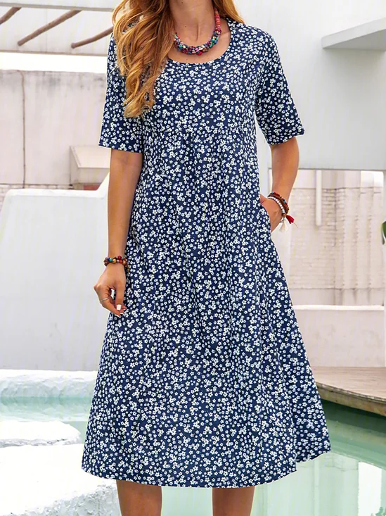 Loosen Printed Polyester Fibre Vacation Floral Dress