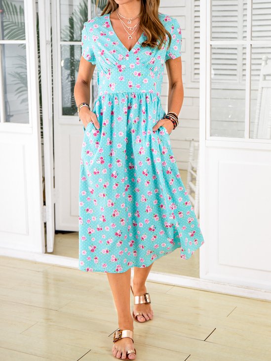 Floral Cotton Blends Casual Floral Dress