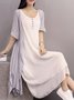 Casual Solid Buttoned Round Neck Half Sleeve Casual Dress