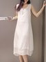 Casual Solid Buttoned Round Neck Half Sleeve Casual Dress