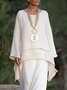 Solid Round Neck Linen Loosen Shirt & Blouses