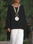 Solid Round Neck Linen Loosen Shirt & Blouses