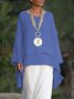 Solid Round Neck Linen Loosen Shirt & Blouses