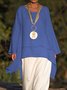 Solid Round Neck Linen Loosen Shirt & Blouses