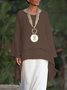 Solid Round Neck Linen Loosen Shirt & Blouses