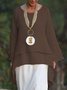 Solid Round Neck Linen Loosen Shirt & Blouses