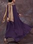 Casual Solid Round Neck Big Hem Dress Summer Dress