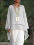 Solid Round Neck Linen Loosen Shirt & Blouses