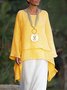 Solid Round Neck Linen Loosen Shirt & Blouses