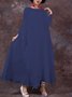Casual Solid Round Neck Big Hem Dress Summer Dress