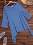 Solid Round Neck Linen Loosen Shirt & Blouses