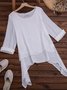 Solid Round Neck Linen Loosen Shirt & Blouses