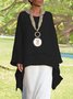Solid Round Neck Linen Loosen Shirt & Blouses