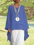 Solid Round Neck Linen Loosen Shirt & Blouses