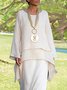 Solid Round Neck Linen Loosen Shirt & Blouses