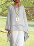 Solid Round Neck Linen Loosen Shirt & Blouses