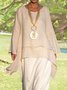 Solid Round Neck Linen Loosen Shirt & Blouses