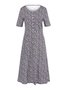 Round Neck Vintage Cotton Blends Printed Floral Dress