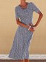 Round Neck Vintage Cotton Blends Printed Floral Dress