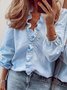 Polyester Fibre Floral Ruched V Neck Shirt & Blouses