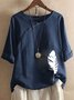 Half Sleeve Loosen Printed Cotton Round Neck T-shirt