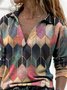 Geometric Asymmetric Loosen Shawl Collar Cotton Blends Long Sleeve Top