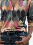 Geometric Asymmetric Loosen Shawl Collar Cotton Blends Long Sleeve Top
