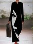 Regular Fit Printed V Neck Cotton Blends Fall Dress
