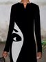 Regular Fit Printed V Neck Cotton Blends Fall Dress