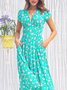Cotton Blends Floral Boho Loosen Floral Dress