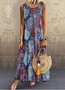 Graphic Round Neck Loosen Boho Dress