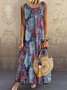 Graphic Round Neck Loosen Boho Dress