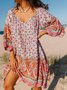 Loosen Printed V Neck Boho Dress