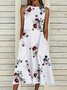 Casual Printed Crew Neck Cotton Blends Floral Dress