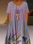 V Neck Cotton Blends Loosen Floral Dress