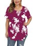 V Neck Loosen Printed Casual T-shirt